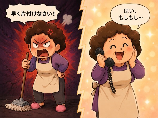 あるあるネタ「電話に出ると急に声が変わる母親」